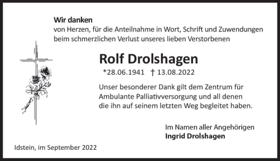 Traueranzeige von Rolf Drolshagen von vrm-trauer Idsteiner Zeitung