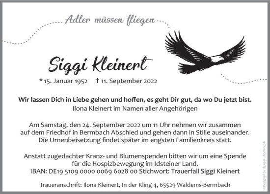 Traueranzeige von Siggi Kleinert von vrm-trauer Idsteiner Zeitung