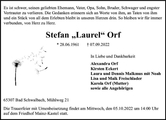 Traueranzeige von Stefan Orf von vrm-trauer AZ Mainz