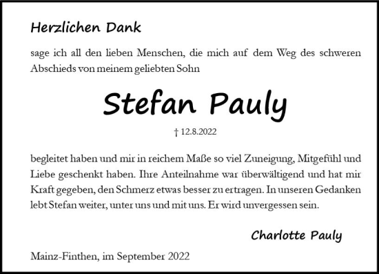 Traueranzeige von Stefan Pauly von vrm-trauer AZ Mainz