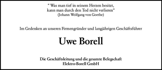 Traueranzeige von Uwe Borell von vrm-trauer Darmstädter Echo