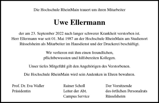 Traueranzeige von Uwe Ellermann von vrm-trauer Rüsselsheimer Echo / MainSpitze