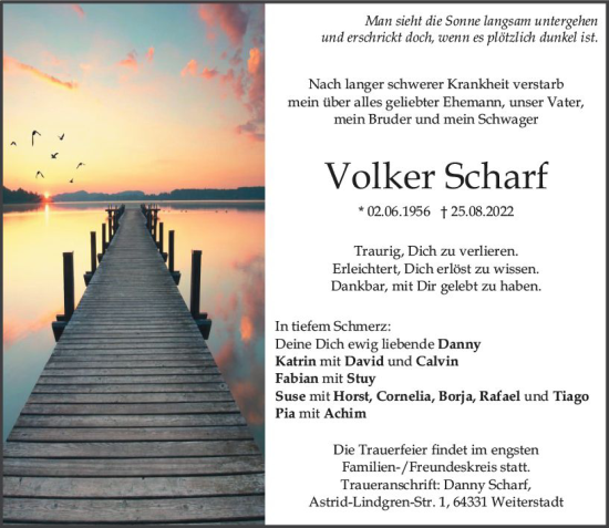 Traueranzeige von Volker Scharf von vrm-trauer Rüsselsheimer Echo / MainSpitze