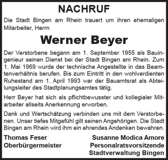 Traueranzeige von Werner Beyer von vrm-trauer Allgemeine  Zeitung Ingelheim-Bingen
