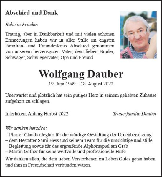 Traueranzeige von Wolfgang Dauber von vrm-trauer Idsteiner Zeitung