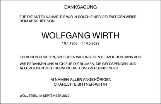 Traueranzeige von Wolfgang Wirth von vrm-trauer Allg. Zeitung Bad Kreuznach