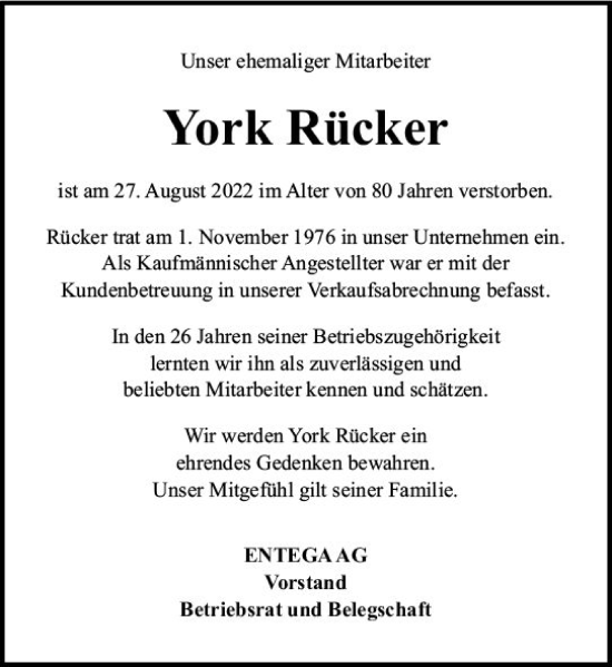 Traueranzeige von York Rücker von vrm-trauer Odenwälder Echo