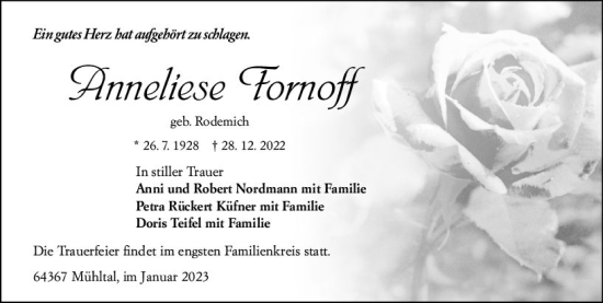 Traueranzeige von Anneliese Fornoff von vrm-trauer Darmstädter Echo