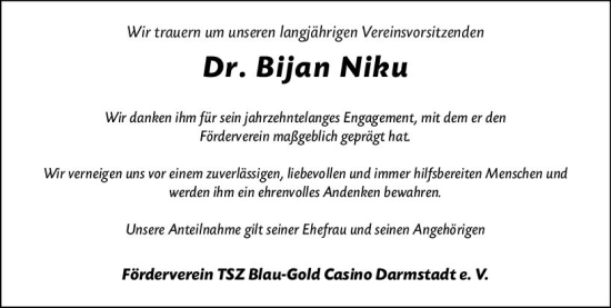 Traueranzeige von Bijan Niku von vrm-trauer Darmstädter Echo
