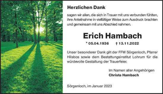 Traueranzeige von Erich Harnbach von vrm-trauer AZ Mainz