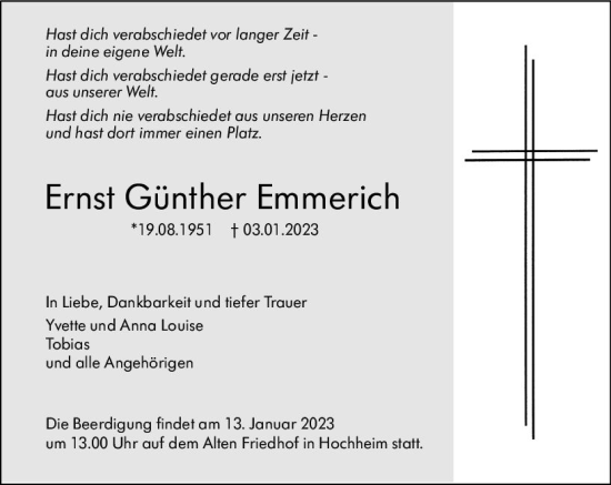 Traueranzeige von Ernst Günther Emmerich von vrm-trauer Hochheimer Zeitung
