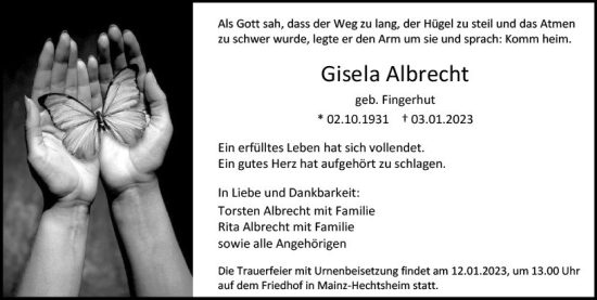 Traueranzeige von Gisela Albrecht von vrm-trauer AZ Mainz