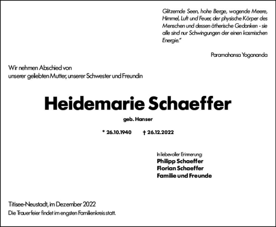 Traueranzeige von Heidemarie Schoeffer von vrm-trauer Wiesbadener Kurier