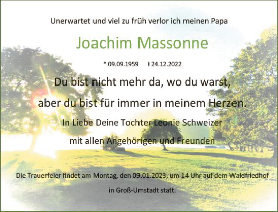 Traueranzeige von Joachim Massonne von vrm-trauer DieburgerAnzeiger/Groß-Zimmerner Lokala
