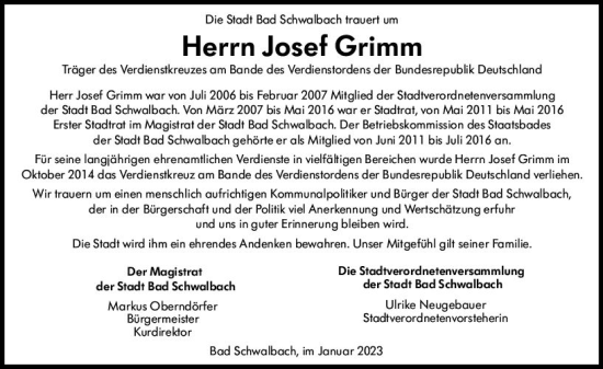 Traueranzeige von Josef Grimm von vrm-trauer Idstein / Untertaunus
