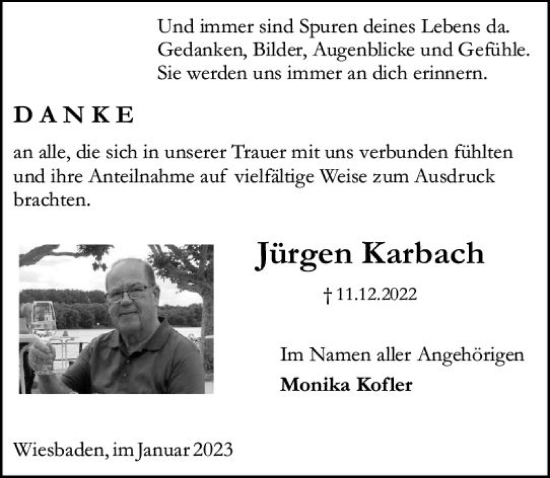 Traueranzeige von Jürgen Karbach von vrm-trauer Wiesbadener Kurier