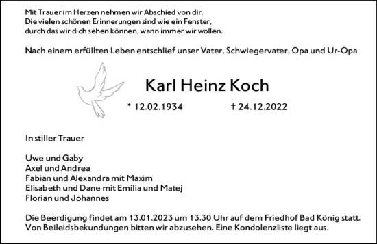 Traueranzeige von Karl Heinz Koch von vrm-trauer Odenwälder Echo