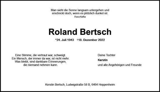 Traueranzeige von Roland Bertsch von vrm-trauer AZ Mainz