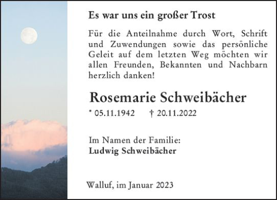 Traueranzeige von Rosemarie Schweibächer von vrm-trauer Wiesbadener Kurier