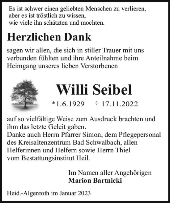 Traueranzeige von Willi Seibel von vrm-trauer Idstein / Untertaunus