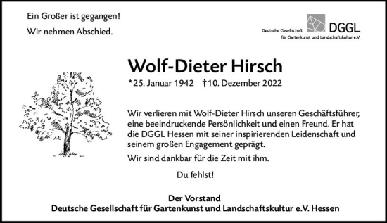 Traueranzeige von Wolf-Dieter Hirsch von vrm-trauer Wiesbadener Kurier