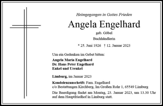 Traueranzeige von Angela Engelhard von Nassauische Neue Presse