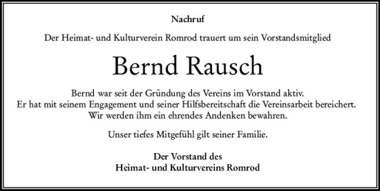 Traueranzeige von Bernd Rausch von VRM Trauer