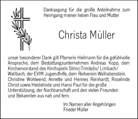 Traueranzeige von Bestattungen Müller von Idsteiner Land / Untertaunus Kurier
