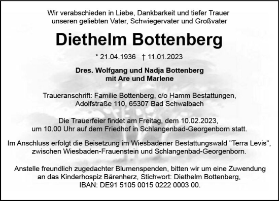Traueranzeige von Diethelm Bottenberg von Wiesbadener Kurier gesamt