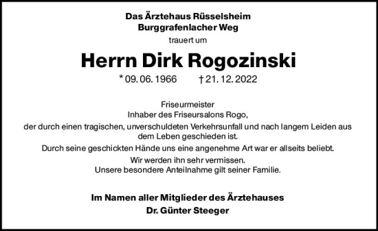Traueranzeige von Dirk Rogozinski von Rüsselsheimer Echo