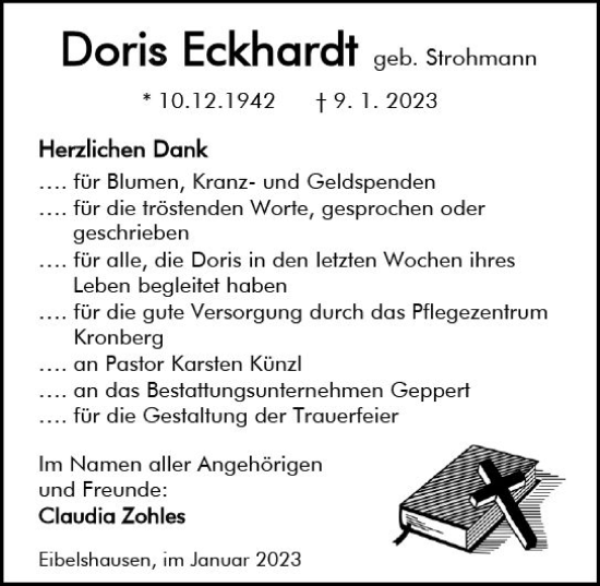 Traueranzeige von Dons Eckhardt von Dill Block