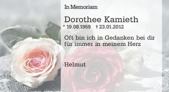 Traueranzeige von Dorothee Kamieth von Darmstädter Echo