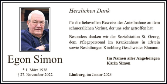 Traueranzeige von Egon Simon von Nassauische Neue Presse