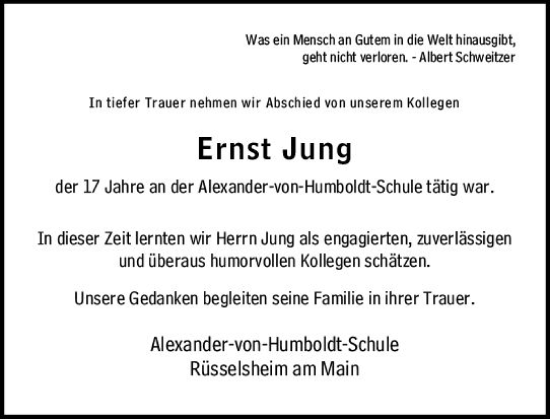 Traueranzeige von Ernst Jung von Rüsselsheimer Echo
