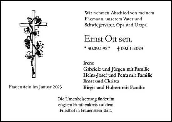 Traueranzeige von Ernst Ott von Wiesbadener Kurier gesamt