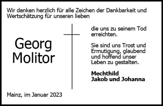 Traueranzeige von Georg Molitor von Allgemeine Zeitung Mainz