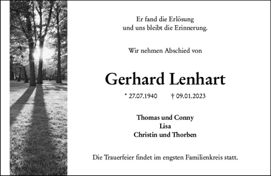 Traueranzeige von Gerhard Lenhart von Wetzlarer Neue Zeitung