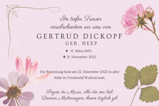 Traueranzeige von Gertrud Dickopf von Nassauische Neue Presse