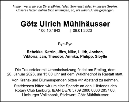 Traueranzeige von Götz Ulrich Mühlhäusser von Nassauische Neue Presse