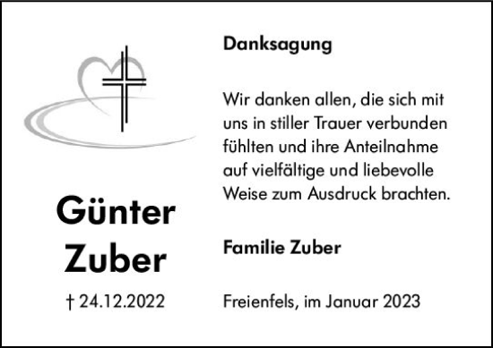 Traueranzeige von Günter Zuber von Weilburger Tageblatt