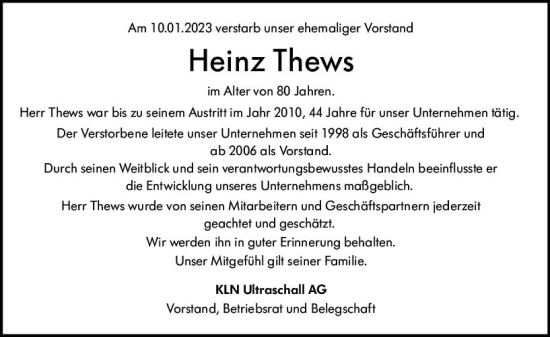 Traueranzeige von Heinz Thews von Bergsträßer Anzeiger