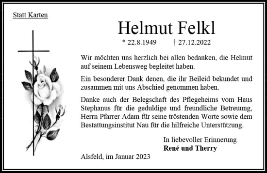 Traueranzeige von Helmut Felkl von OK Oberhessen Kurier