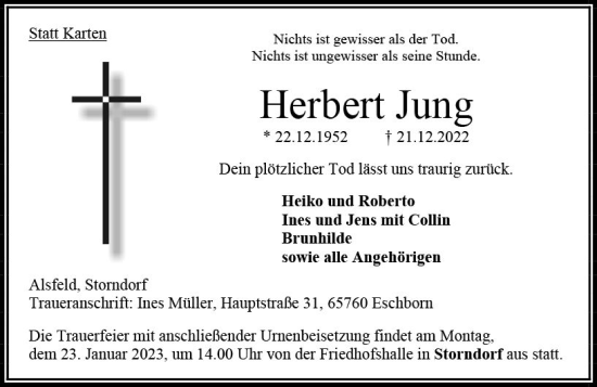 Traueranzeige von Herbert Jung von VRM Trauer