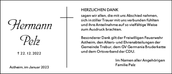Traueranzeige von Hermann Pelz von Rüsselsheimer Echo
