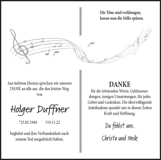 Traueranzeige von Holger Duffner von VRM Trauer