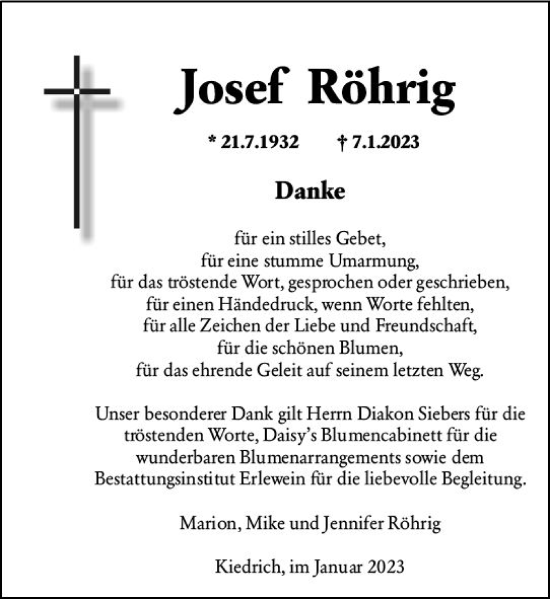 Traueranzeige von Josef Röhrig von WK Rheingau