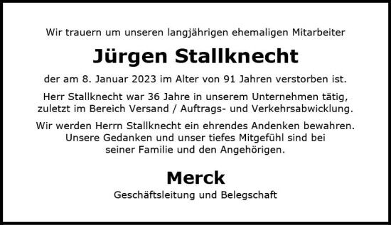 Traueranzeige von Jürgen Stallknecht von Darmstädter Echo