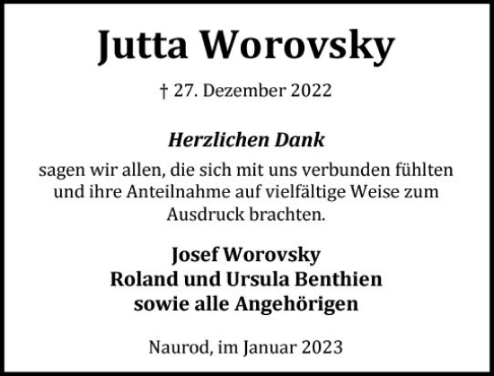 Traueranzeige von Jutta Worovsky von Wiesbadener Kurier gesamt