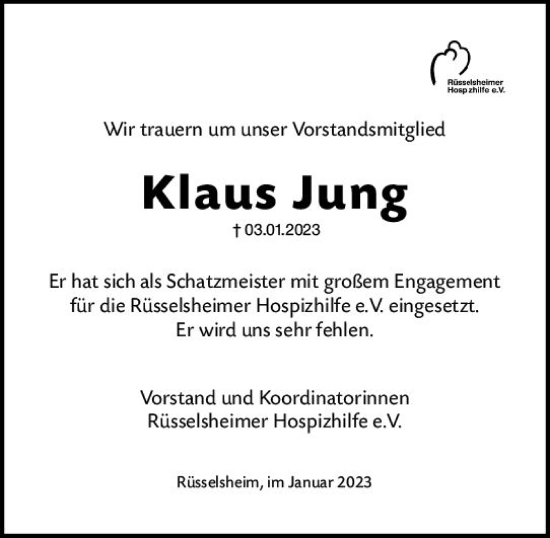 Traueranzeige von Klaus Jung von Rüsselsheimer Echo