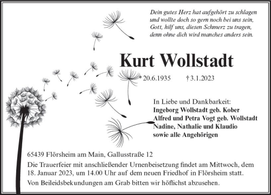 Traueranzeige von Kurt Wollstadt von Rüsselsheimer Echo